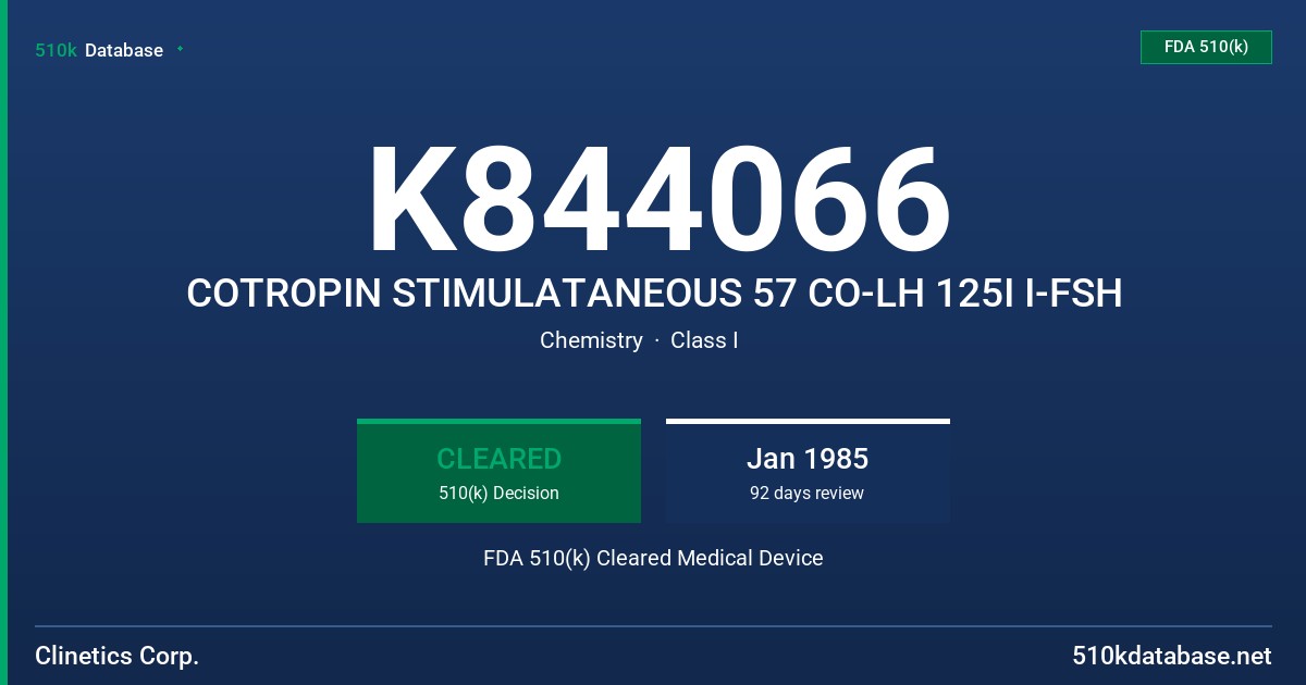 K844066 COTROPIN STIMULATANEOUS 57 CO-LH 125I I-FSH FDA 510(k) Cleared Medical Device