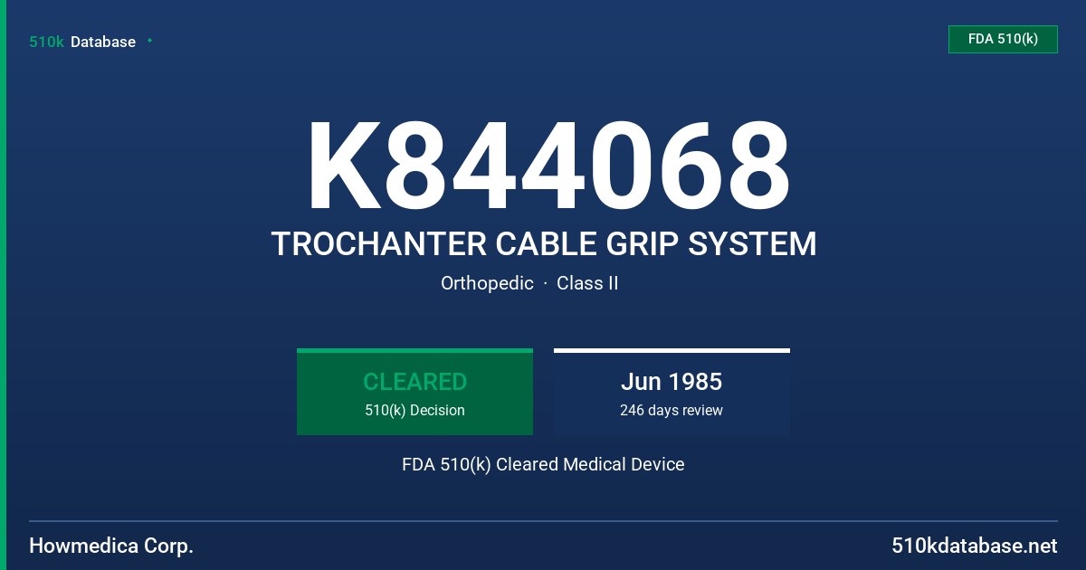 K844068 TROCHANTER CABLE GRIP SYSTEM FDA 510(k) Cleared Medical Device