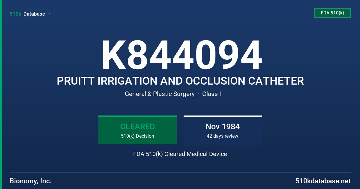 K844094 PRUITT IRRIGATION AND OCCLUSION CATHETER FDA 510(k) Cleared Medical Device