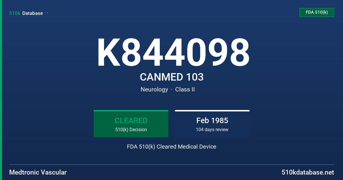 K844098 CANMED 103 FDA 510(k) Cleared Medical Device