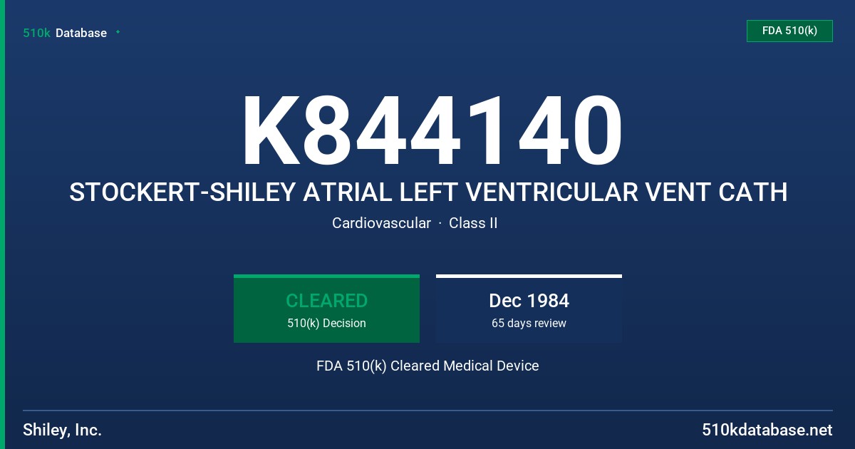 K844140 STOCKERT-SHILEY ATRIAL LEFT VENTRICULAR VENT CATH FDA 510(k) Cleared Medical Device