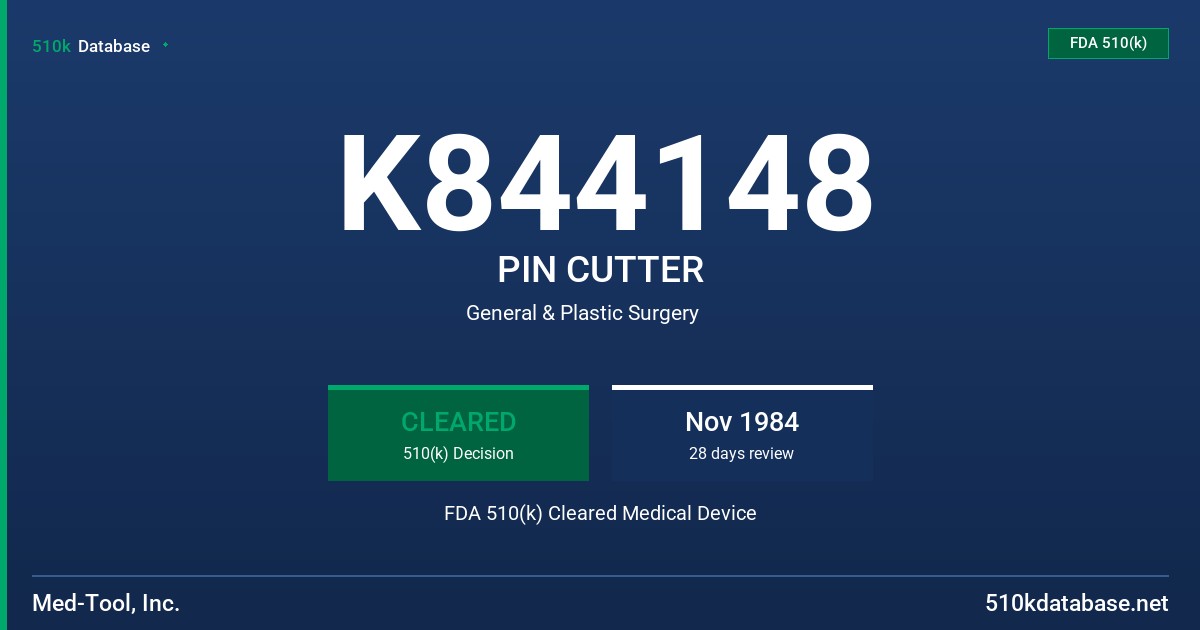 K844148 PIN CUTTER FDA 510(k) Cleared Medical Device