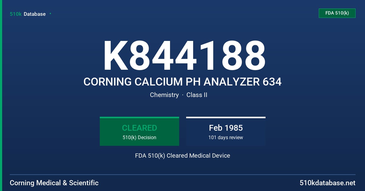 K844188 CORNING CALCIUM PH ANALYZER 634 FDA 510(k) Cleared Medical Device