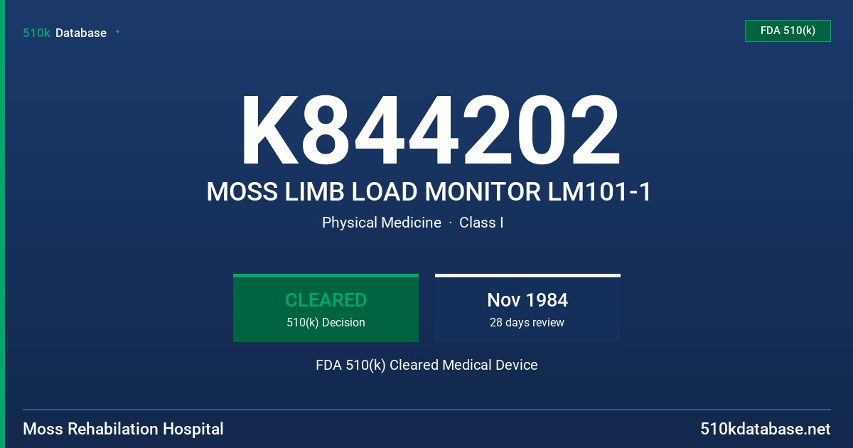 K844202 MOSS LIMB LOAD MONITOR LM101-1 FDA 510(k) Cleared Medical Device