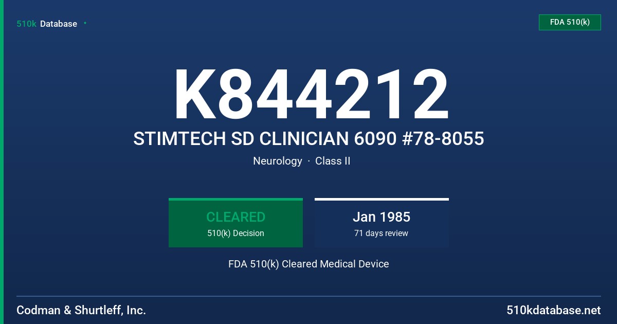 K844212 STIMTECH SD CLINICIAN 6090 #78-8055 FDA 510(k) Cleared Medical Device