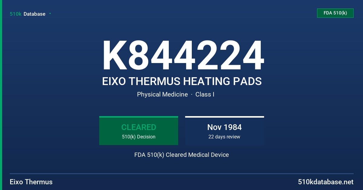 K844224 EIXO THERMUS HEATING PADS FDA 510(k) Cleared Medical Device