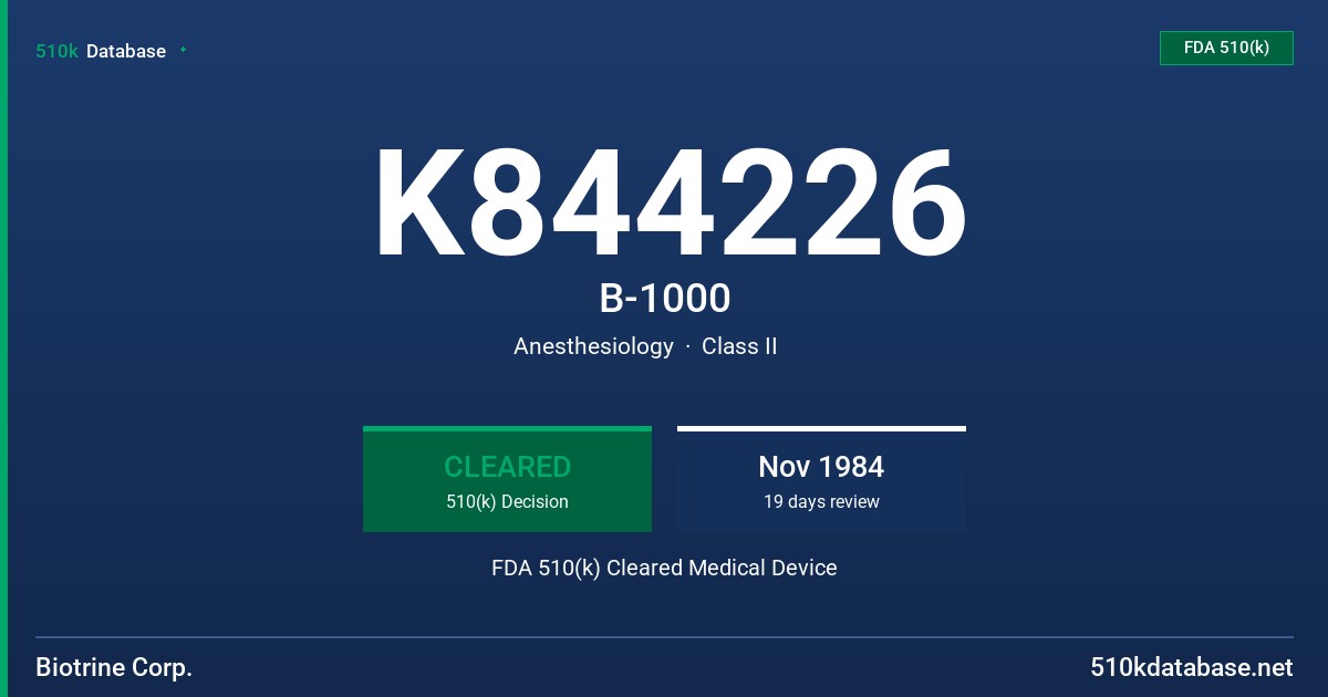 K844226 B-1000 FDA 510(k) Cleared Medical Device