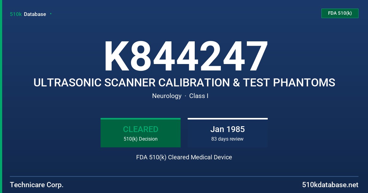 K844247 ULTRASONIC SCANNER CALIBRATION & TEST PHANTOMS FDA 510(k) Cleared Medical Device