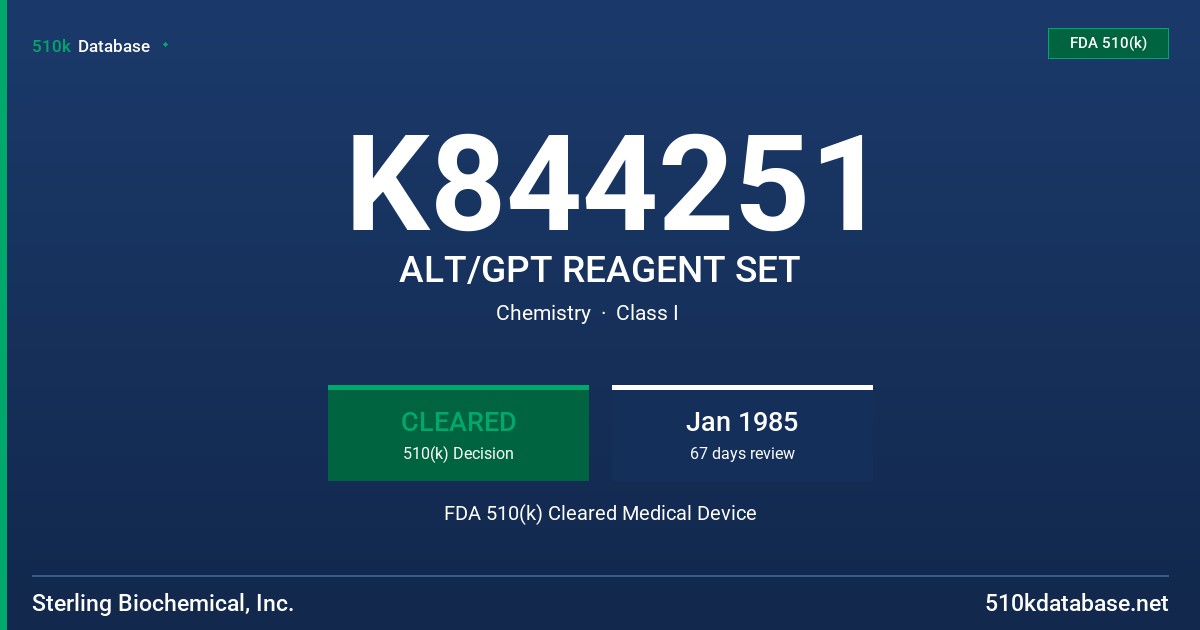 K844251 ALT/GPT REAGENT SET FDA 510(k) Cleared Medical Device