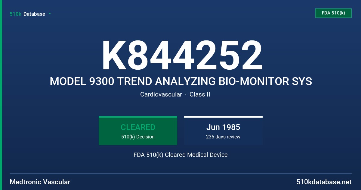 K844252 MODEL 9300 TREND ANALYZING BIO-MONITOR SYS FDA 510(k) Cleared Medical Device