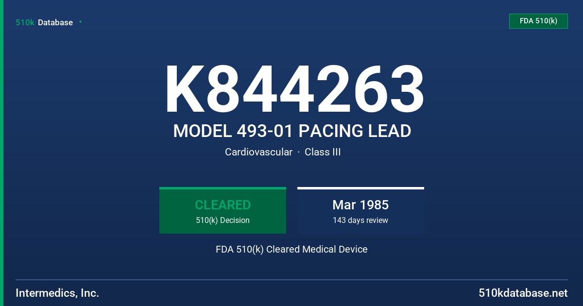 K844263 MODEL 493-01 PACING LEAD FDA 510(k) Cleared Medical Device