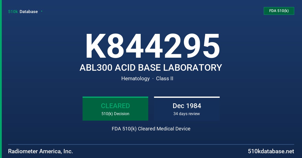 K844295 ABL300 ACID BASE LABORATORY FDA 510(k) Cleared Medical Device