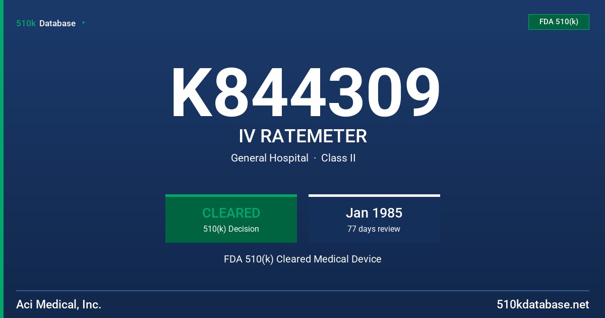 K844309 IV RATEMETER FDA 510(k) Cleared Medical Device