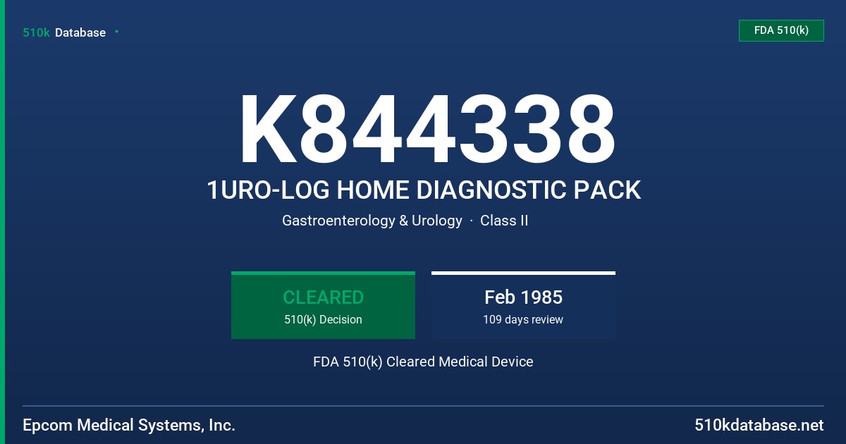 K844338 1URO-LOG HOME DIAGNOSTIC PACK FDA 510(k) Cleared Medical Device