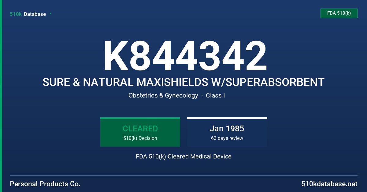 K844342 SURE & NATURAL MAXISHIELDS W/SUPERABSORBENT FDA 510(k) Cleared Medical Device