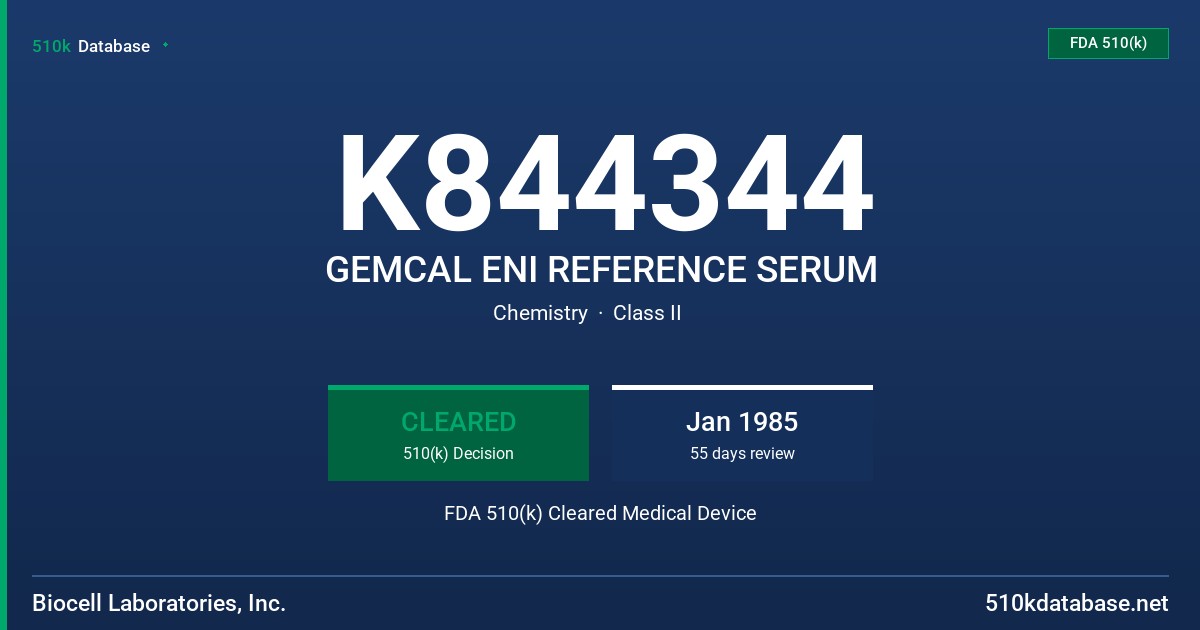 K844344 GEMCAL ENI REFERENCE SERUM FDA 510(k) Cleared Medical Device
