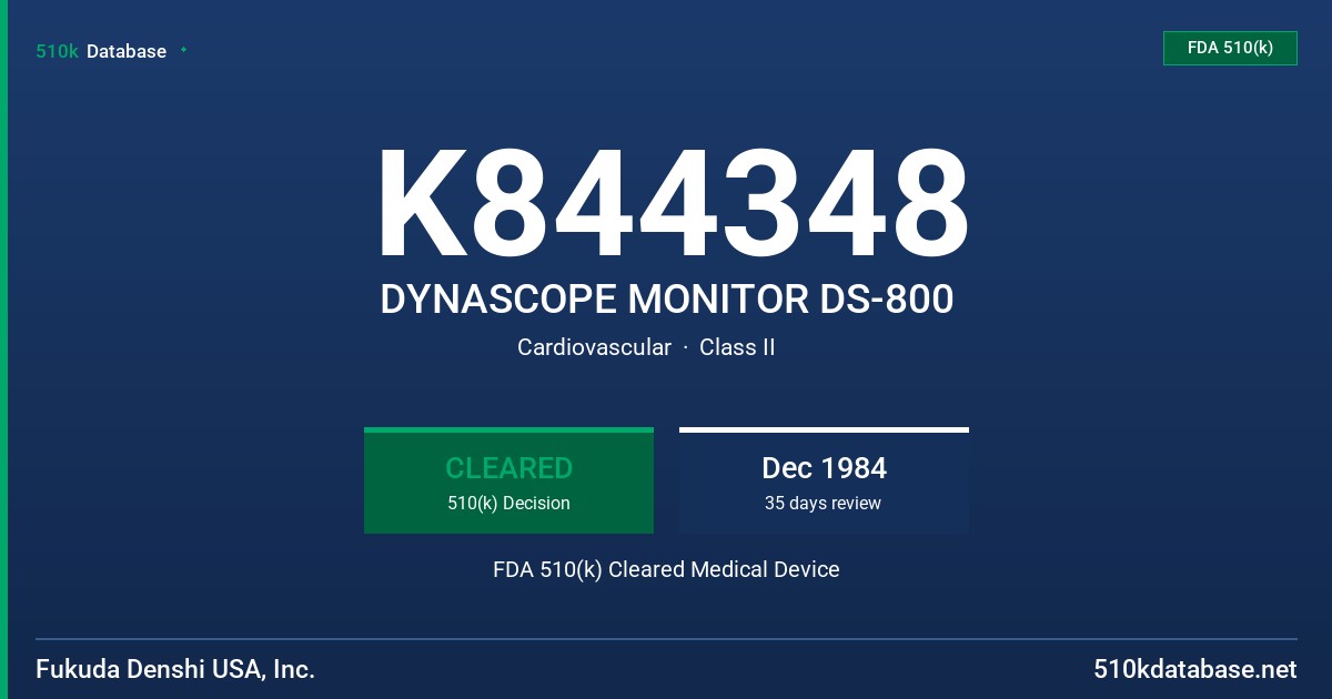 K844348 DYNASCOPE MONITOR DS-800 FDA 510(k) Cleared Medical Device