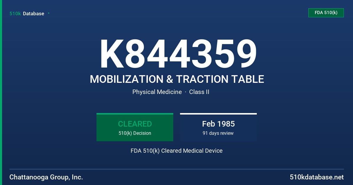 K844359 MOBILIZATION & TRACTION TABLE FDA 510(k) Cleared Medical Device