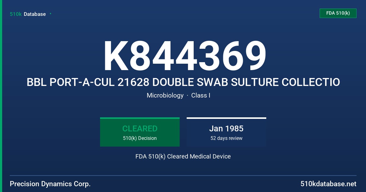 K844369 BBL PORT-A-CUL 21628 DOUBLE SWAB SULTURE COLLECTIO FDA 510(k) Cleared Medical Device