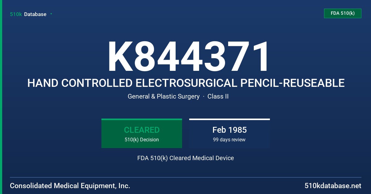 K844371 HAND CONTROLLED ELECTROSURGICAL PENCIL-REUSEABLE FDA 510(k) Cleared Medical Device