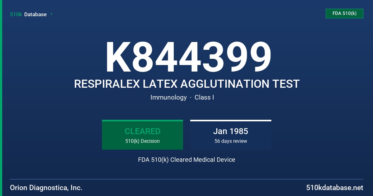 K844399 RESPIRALEX LATEX AGGLUTINATION TEST FDA 510(k) Cleared Medical Device