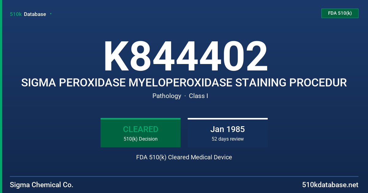 K844402 SIGMA PEROXIDASE MYELOPEROXIDASE STAINING PROCEDUR FDA 510(k) Cleared Medical Device