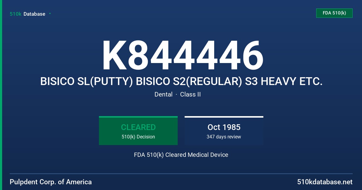 K844446 BISICO SL(PUTTY) BISICO S2(REGULAR) S3 HEAVY ETC. FDA 510(k) Cleared Medical Device