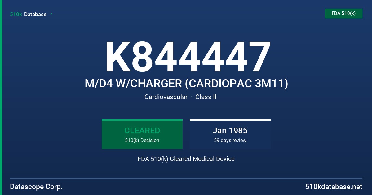 K844447 M/D4 W/CHARGER (CARDIOPAC 3M11) FDA 510(k) Cleared Medical Device