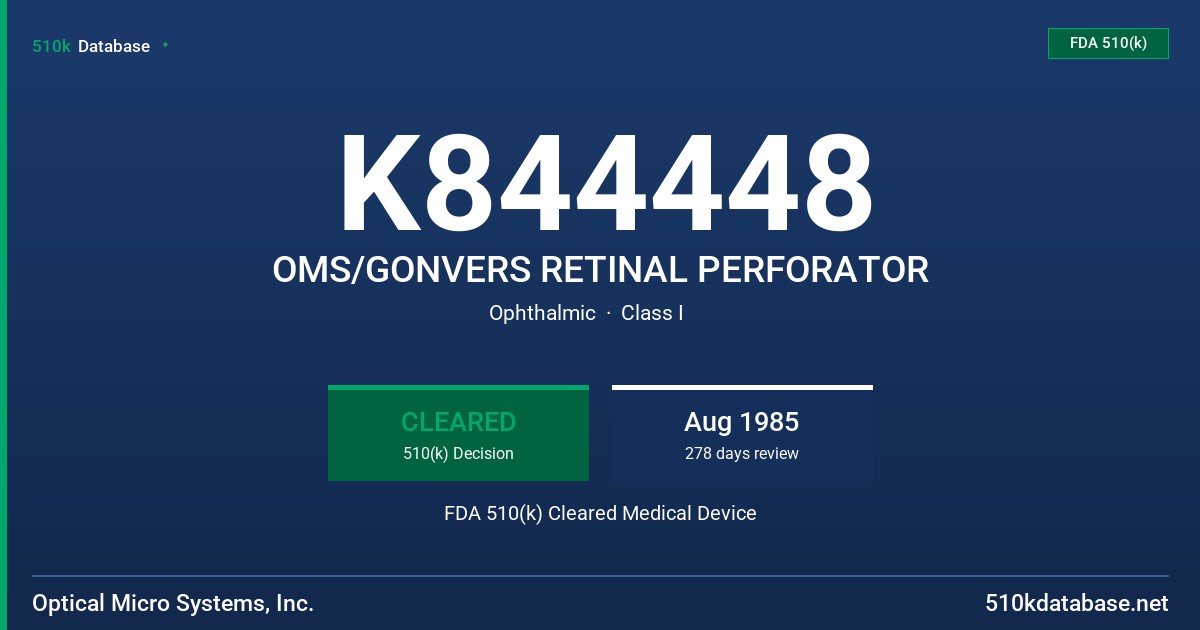 K844448 OMS/GONVERS RETINAL PERFORATOR FDA 510(k) Cleared Medical Device