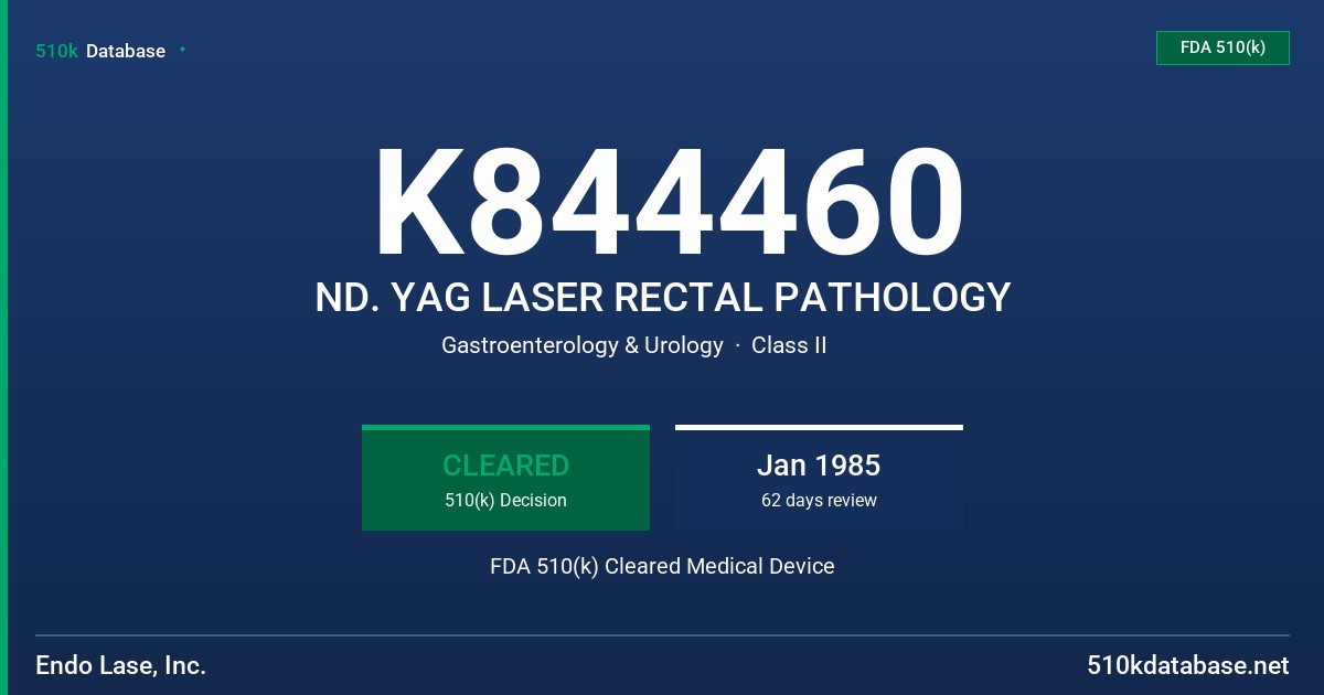 K844460 ND. YAG LASER RECTAL PATHOLOGY FDA 510(k) Cleared Medical Device
