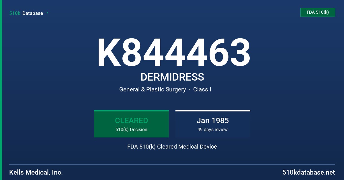 K844463 DERMIDRESS FDA 510(k) Cleared Medical Device