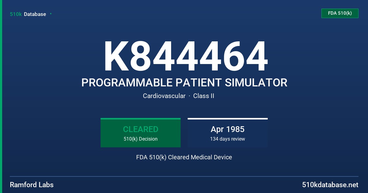 K844464 PROGRAMMABLE PATIENT SIMULATOR FDA 510(k) Cleared Medical Device