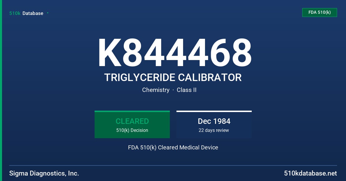 K844468 TRIGLYCERIDE CALIBRATOR FDA 510(k) Cleared Medical Device