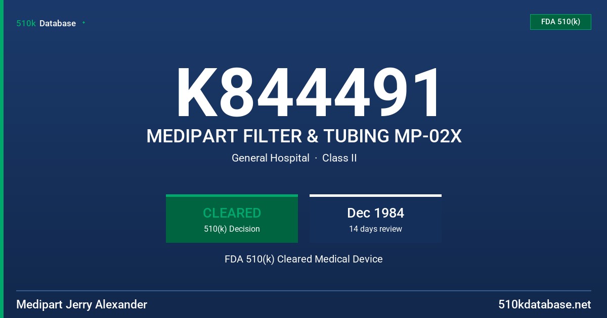 K844491 MEDIPART FILTER & TUBING MP-02X FDA 510(k) Cleared Medical Device