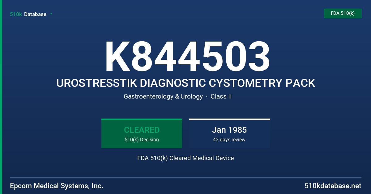 K844503 UROSTRESSTIK DIAGNOSTIC CYSTOMETRY PACK FDA 510(k) Cleared Medical Device