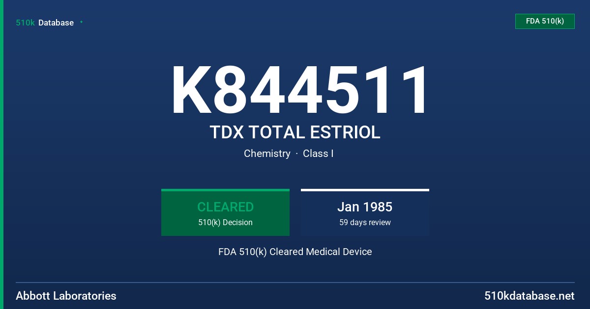 K844511 TDX TOTAL ESTRIOL FDA 510(k) Cleared Medical Device