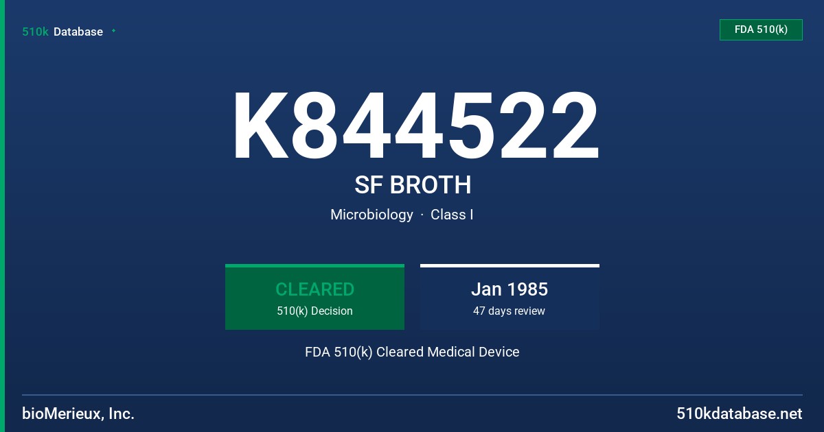 K844522 SF BROTH FDA 510(k) Cleared Medical Device