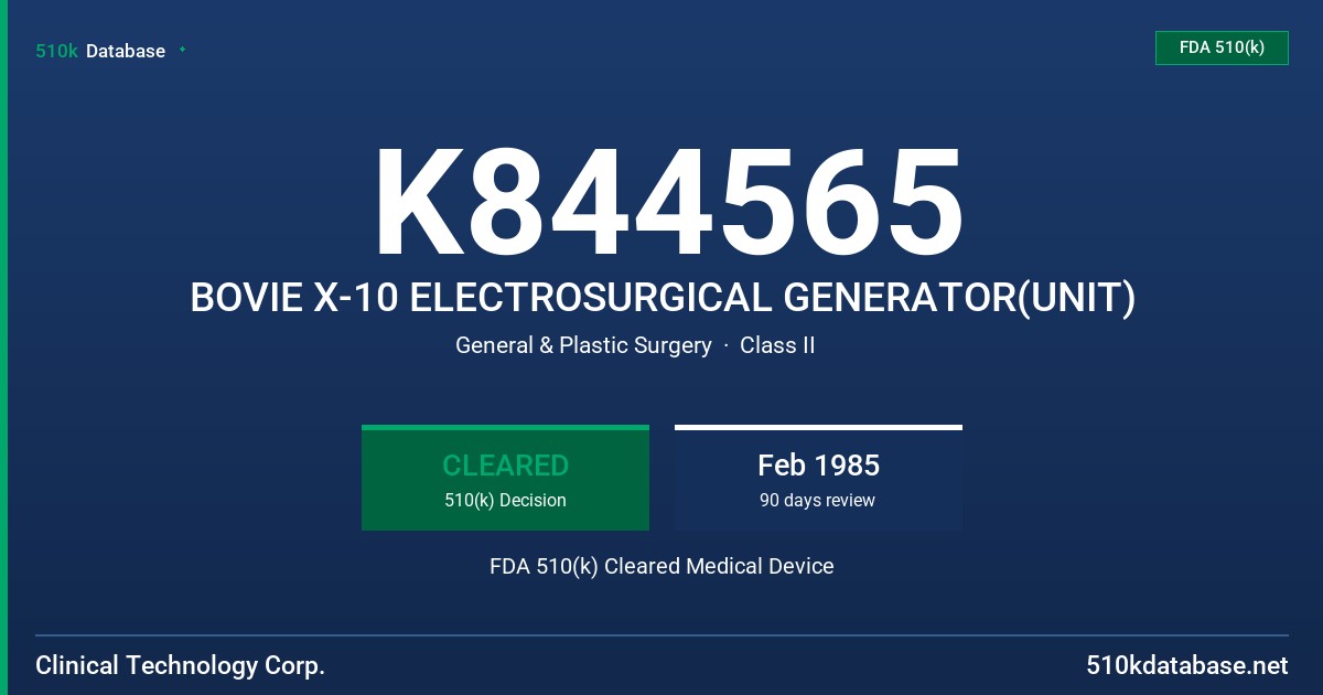 K844565 BOVIE X-10 ELECTROSURGICAL GENERATOR(UNIT) FDA 510(k) Cleared Medical Device