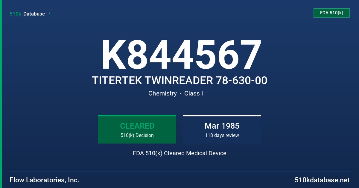 K844567 TITERTEK TWINREADER 78-630-00 FDA 510(k) Cleared Medical Device