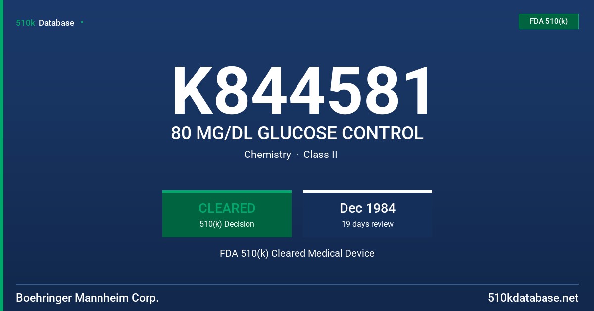 K844581 80 MG/DL GLUCOSE CONTROL FDA 510(k) Cleared Medical Device