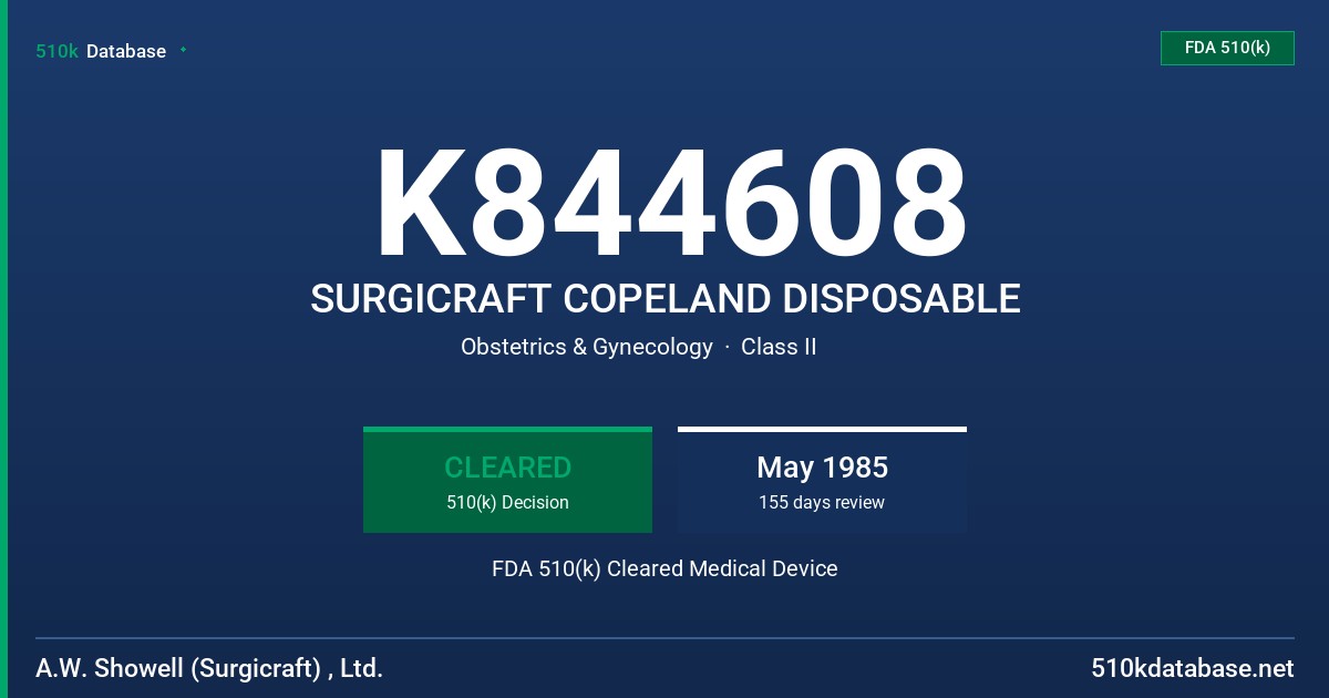 K844608 SURGICRAFT COPELAND DISPOSABLE FDA 510(k) Cleared Medical Device