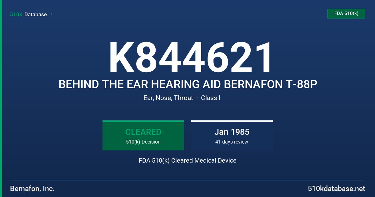 K844621 BEHIND THE EAR HEARING AID BERNAFON T-88P FDA 510(k) Cleared Medical Device