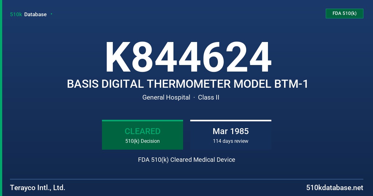 K844624 BASIS DIGITAL THERMOMETER MODEL BTM-1 FDA 510(k) Cleared Medical Device