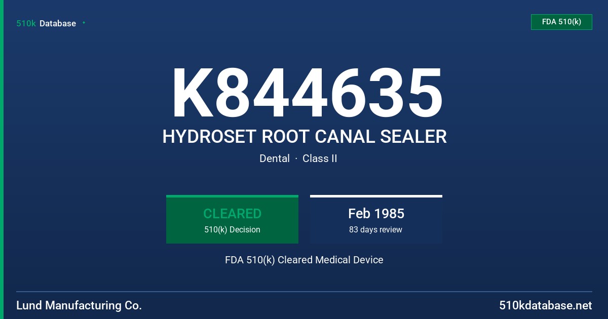 K844635 HYDROSET ROOT CANAL SEALER FDA 510(k) Cleared Medical Device