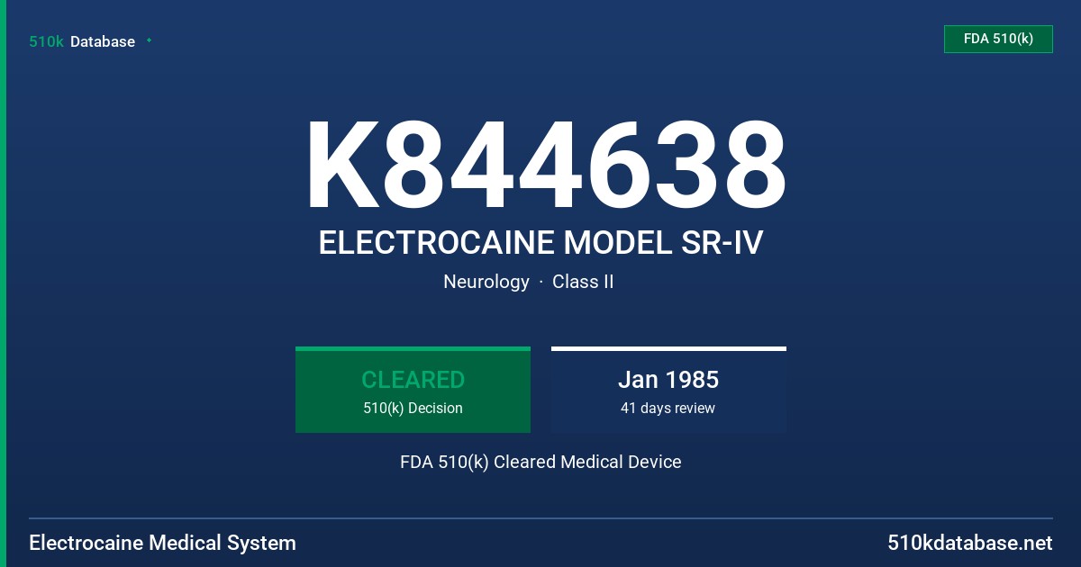 K844638 ELECTROCAINE MODEL SR-IV FDA 510(k) Cleared Medical Device