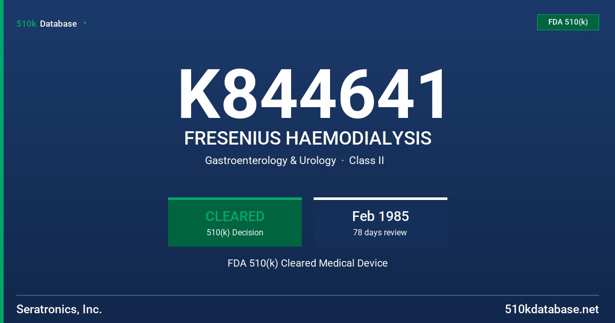 K844641 FRESENIUS HAEMODIALYSIS FDA 510(k) Cleared Medical Device