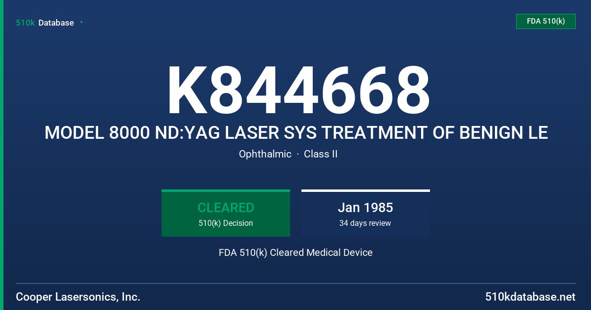 K844668 MODEL 8000 ND:YAG LASER SYS TREATMENT OF BENIGN LE FDA 510(k) Cleared Medical Device