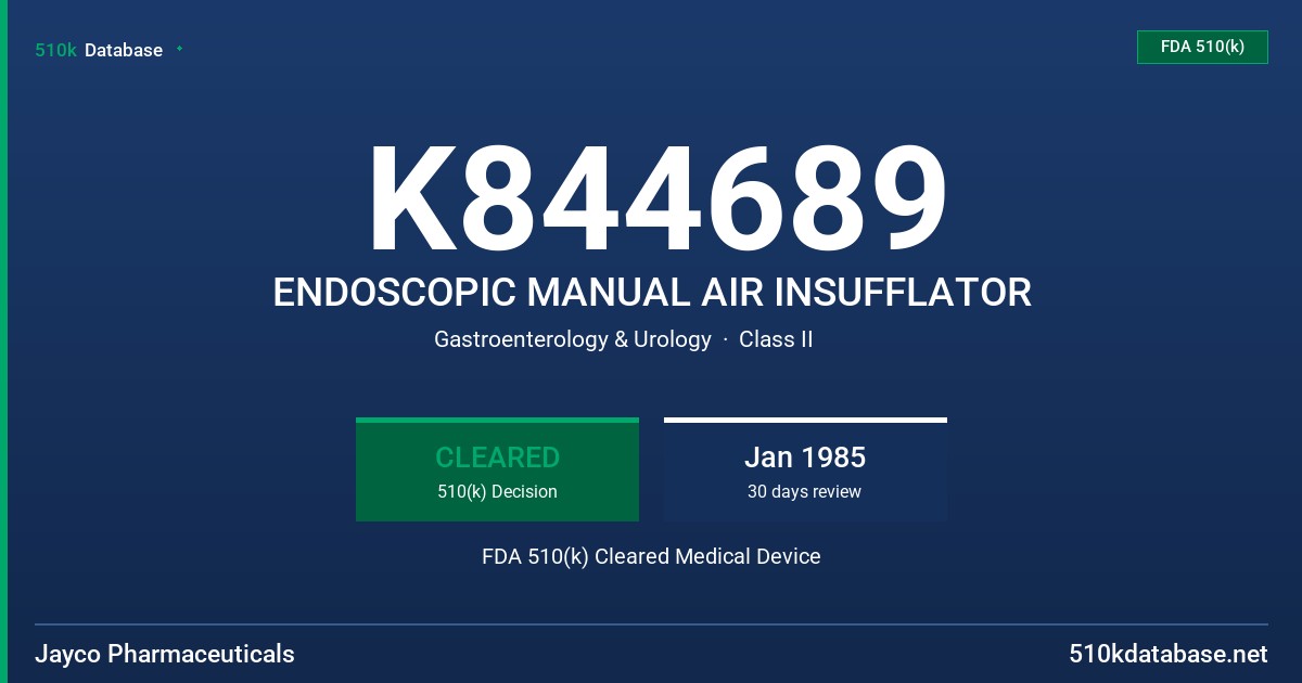 K844689 ENDOSCOPIC MANUAL AIR INSUFFLATOR FDA 510(k) Cleared Medical Device
