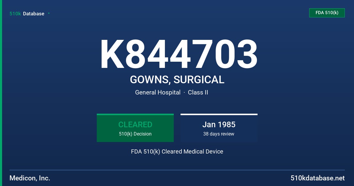 K844703 GOWNS, SURGICAL FDA 510(k) Cleared Medical Device