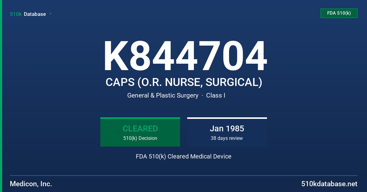 K844704 CAPS (O.R. NURSE, SURGICAL) FDA 510(k) Cleared Medical Device